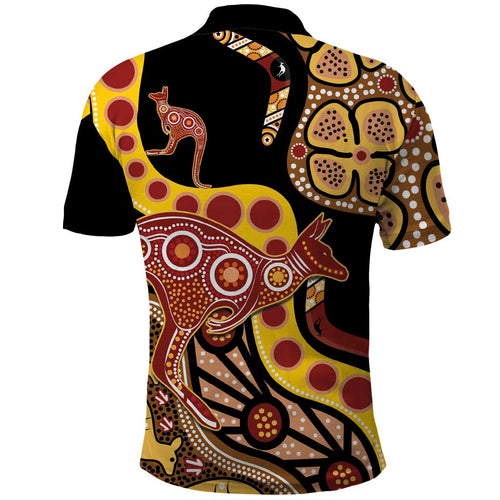 Kangaroo Australia Polo Shirt Aussie Aboriginal Dot Art