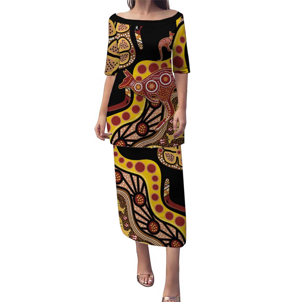 Kangaroo Australia Puletasi Aussie Aboriginal Dot Art