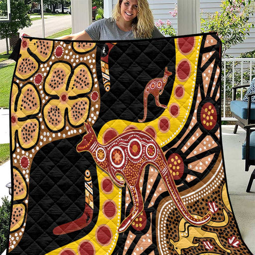 Kangaroo Australia Quilt Aussie Aboriginal Dot Art