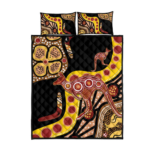 Kangaroo Australia Quilt Bed Set Aussie Aboriginal Dot Art
