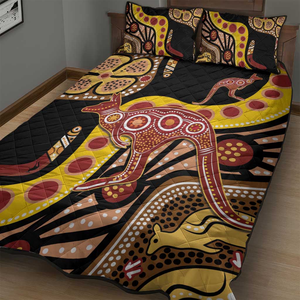 Kangaroo Australia Quilt Bed Set Aussie Aboriginal Dot Art