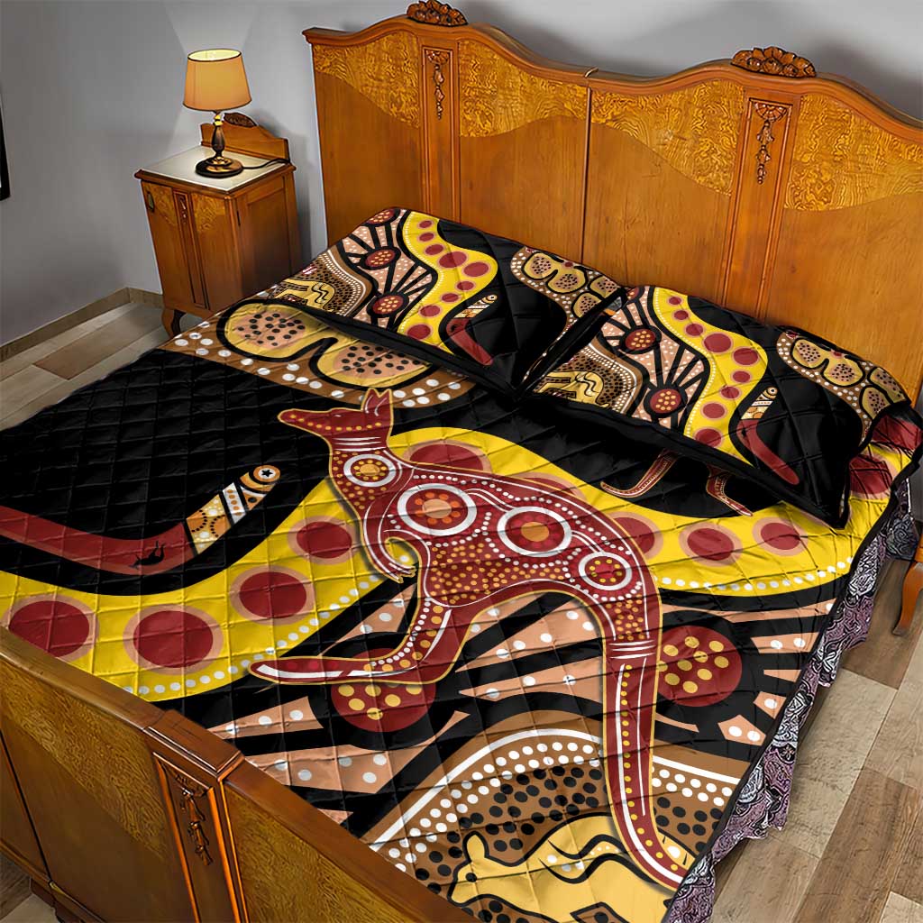 Kangaroo Australia Quilt Bed Set Aussie Aboriginal Dot Art