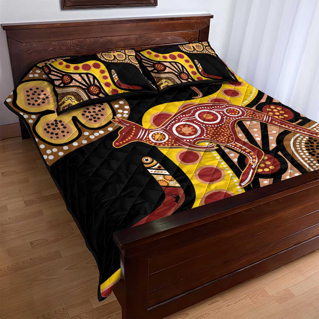 Kangaroo Australia Quilt Bed Set Aussie Aboriginal Dot Art