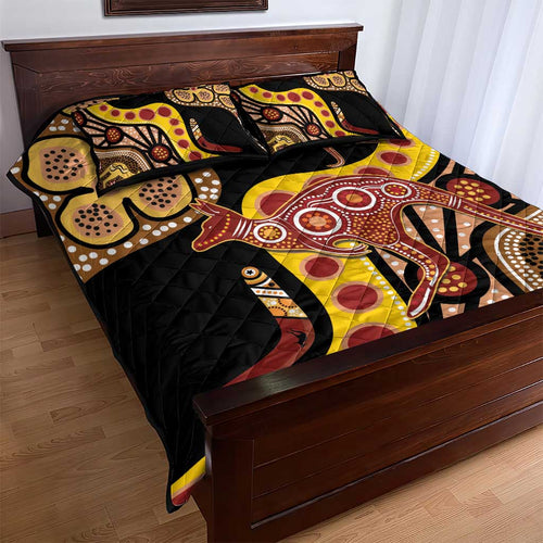 Kangaroo Australia Quilt Bed Set Aussie Aboriginal Dot Art