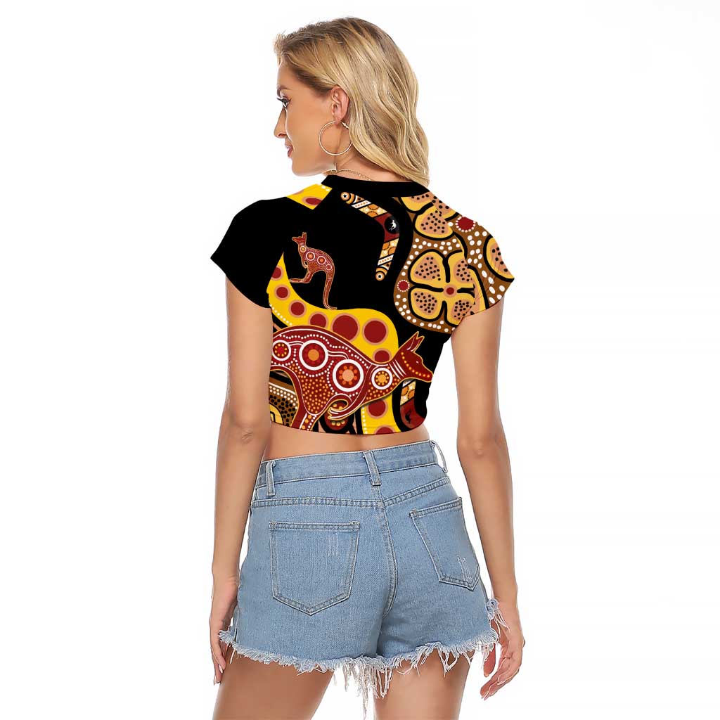 Kangaroo Australia Raglan Cropped T Shirt Aussie Aboriginal Dot Art
