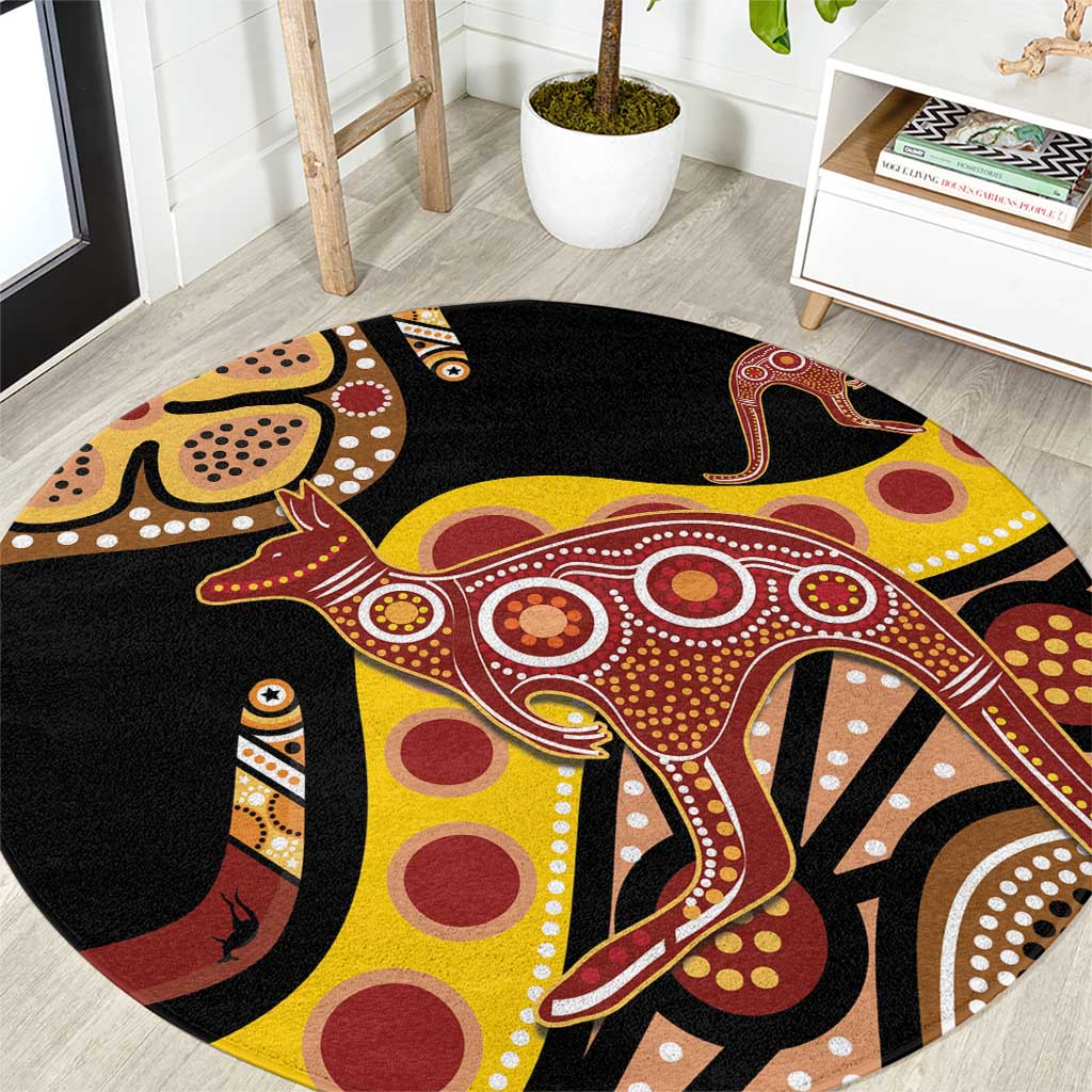 Kangaroo Australia Round Carpet Aussie Aboriginal Dot Art