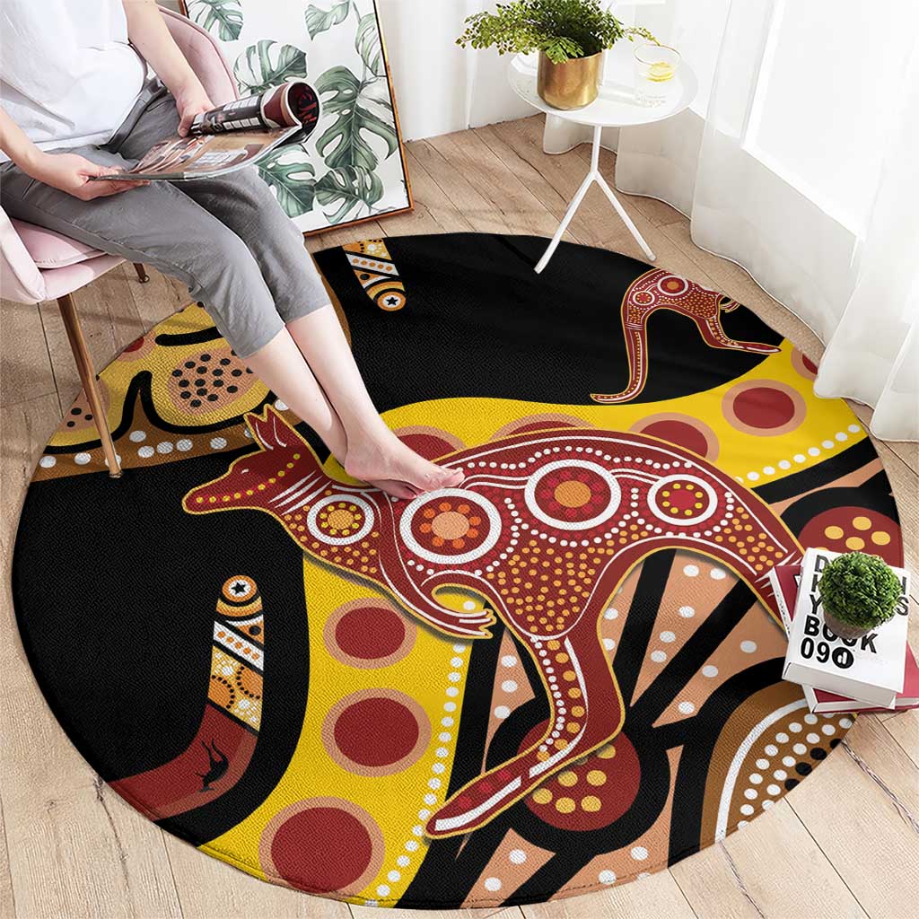 Kangaroo Australia Round Carpet Aussie Aboriginal Dot Art