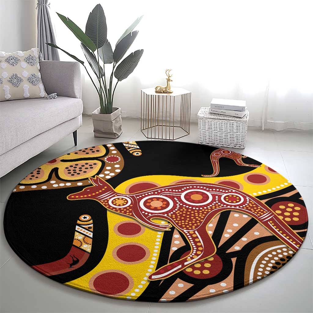 Kangaroo Australia Round Carpet Aussie Aboriginal Dot Art