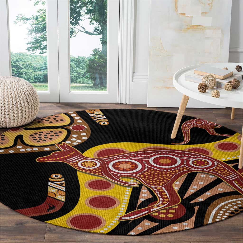 Kangaroo Australia Round Carpet Aussie Aboriginal Dot Art