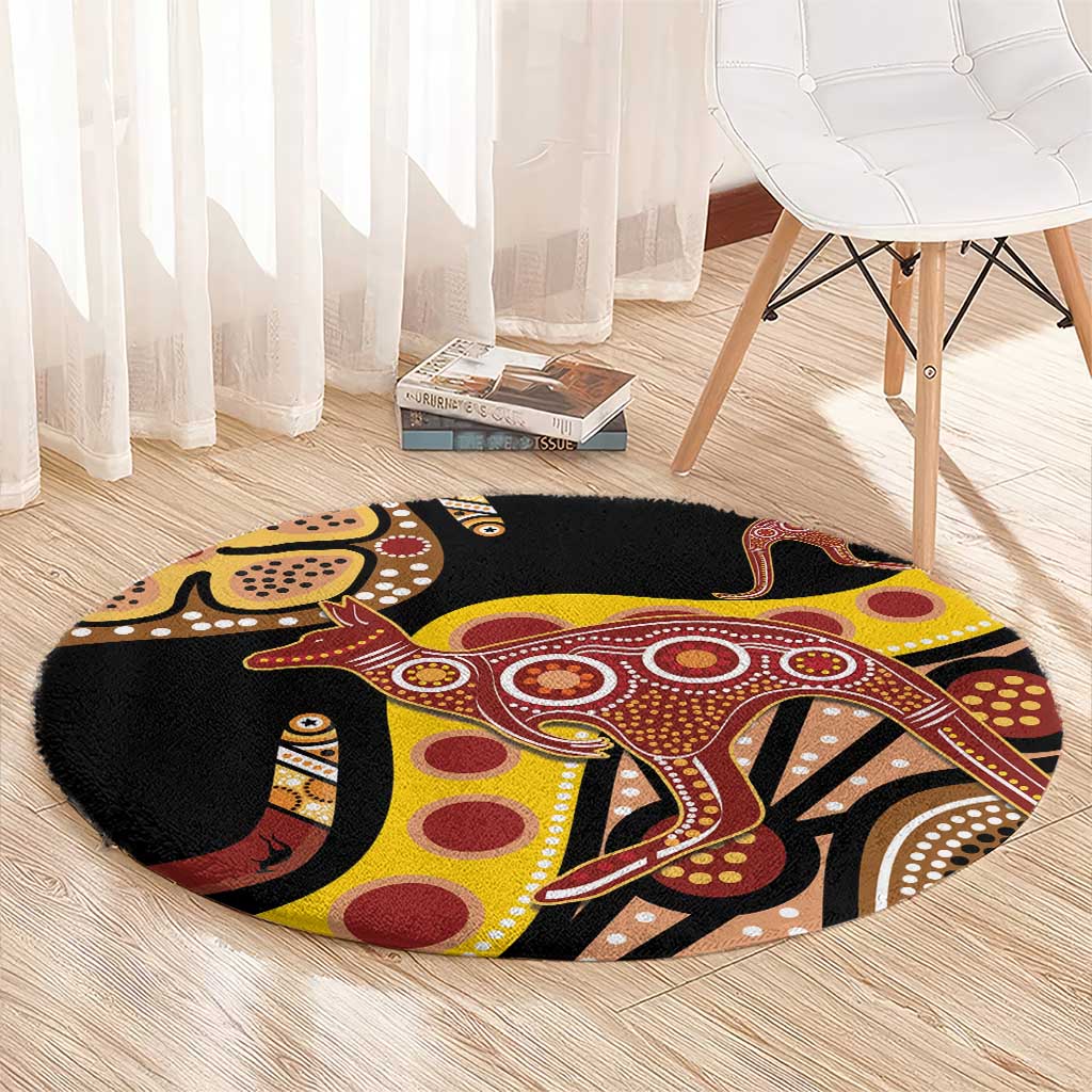 Kangaroo Australia Round Carpet Aussie Aboriginal Dot Art