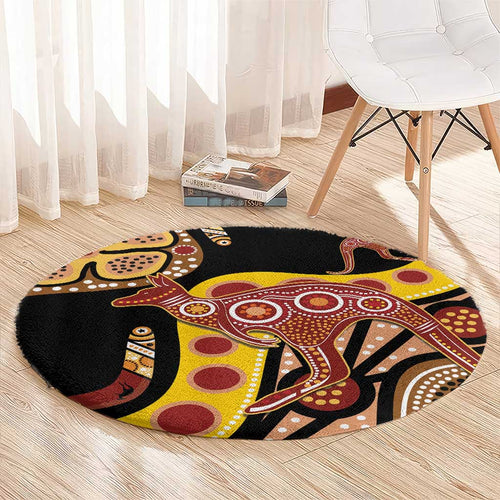 Kangaroo Australia Round Carpet Aussie Aboriginal Dot Art