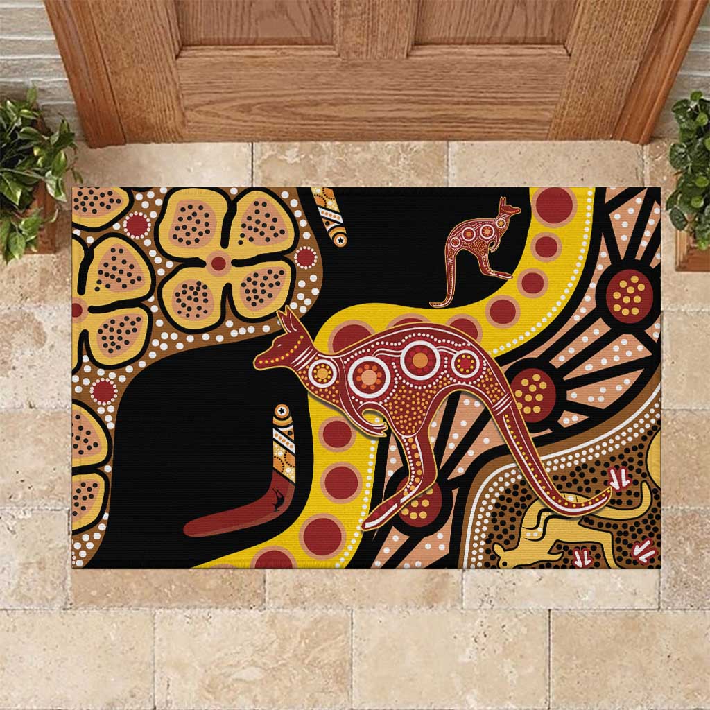 Kangaroo Australia Rubber Doormat Aussie Aboriginal Dot Art