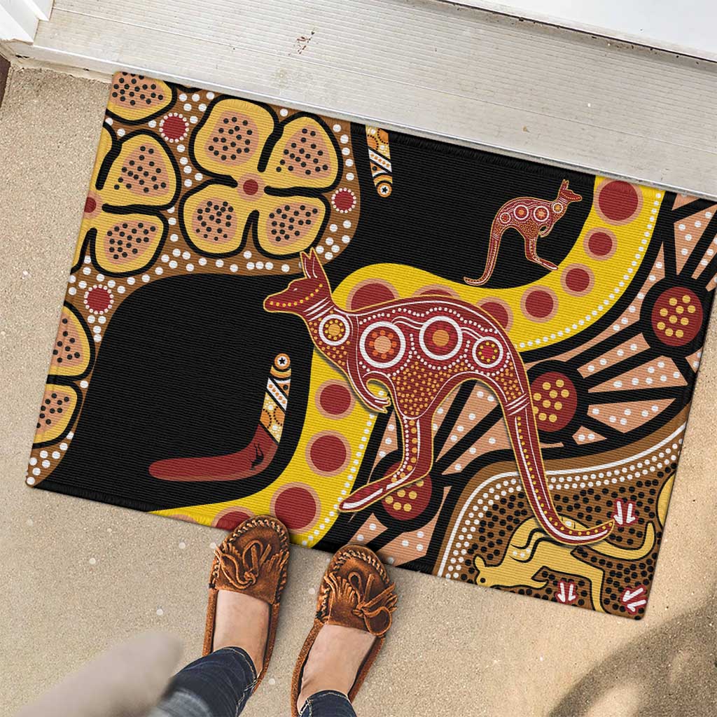 Kangaroo Australia Rubber Doormat Aussie Aboriginal Dot Art
