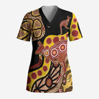 Kangaroo Australia Scrub Top Aussie Aboriginal Dot Art