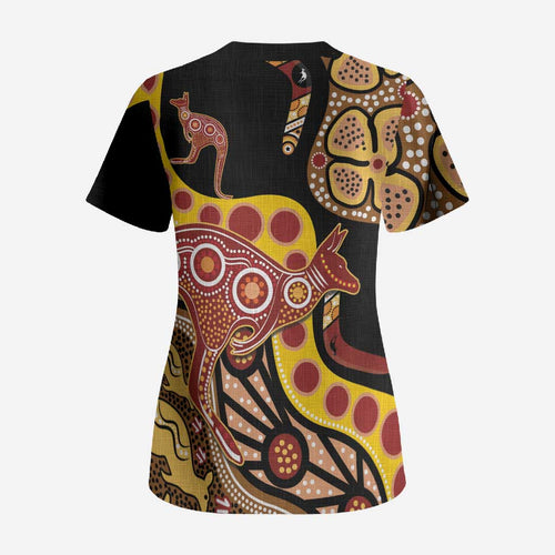 Kangaroo Australia Scrub Top Aussie Aboriginal Dot Art