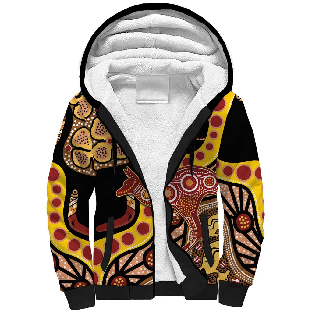 Kangaroo Australia Sherpa Hoodie Aussie Aboriginal Dot Art