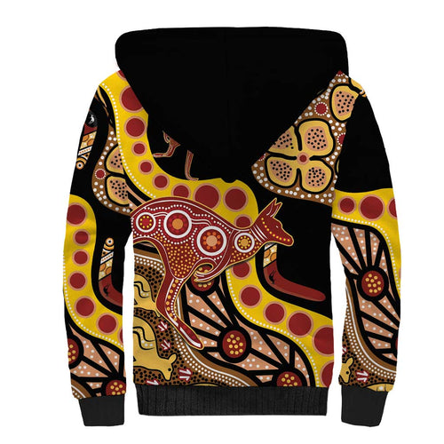Kangaroo Australia Sherpa Hoodie Aussie Aboriginal Dot Art