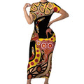 Kangaroo Australia Short Sleeve Bodycon Dress Aussie Aboriginal Dot Art