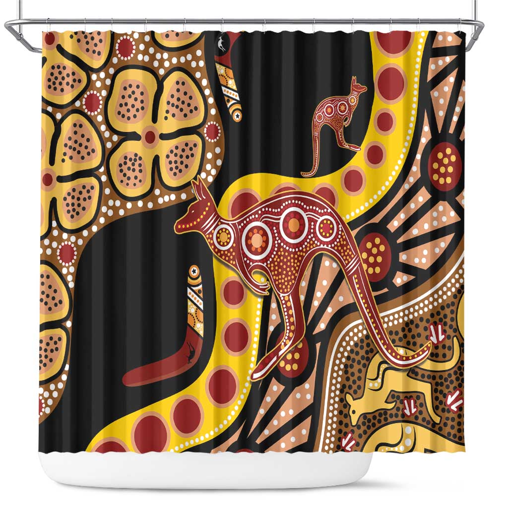 Kangaroo Australia Shower Curtain Aussie Aboriginal Dot Art