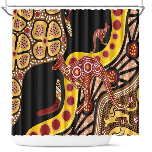 Kangaroo Australia Shower Curtain Aussie Aboriginal Dot Art
