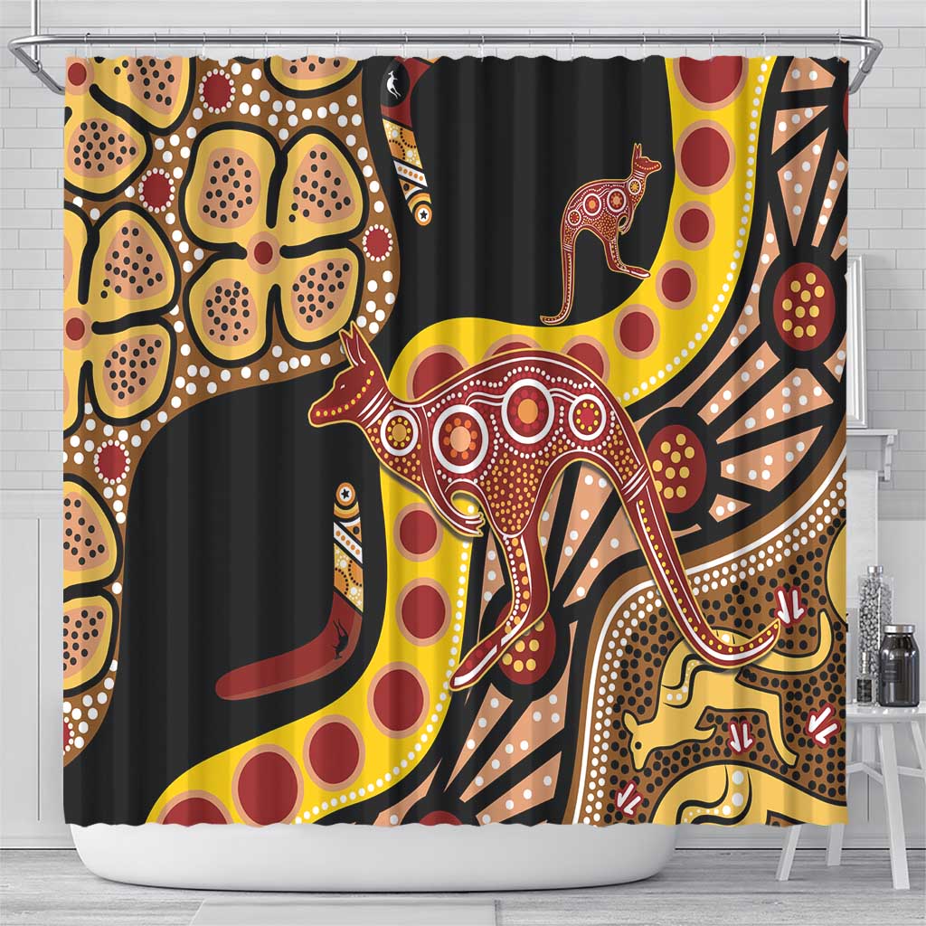 Kangaroo Australia Shower Curtain Aussie Aboriginal Dot Art
