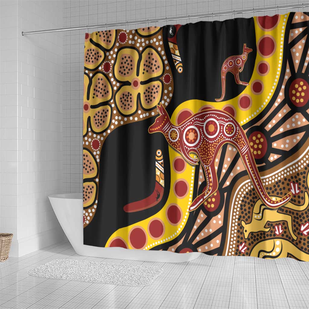 Kangaroo Australia Shower Curtain Aussie Aboriginal Dot Art