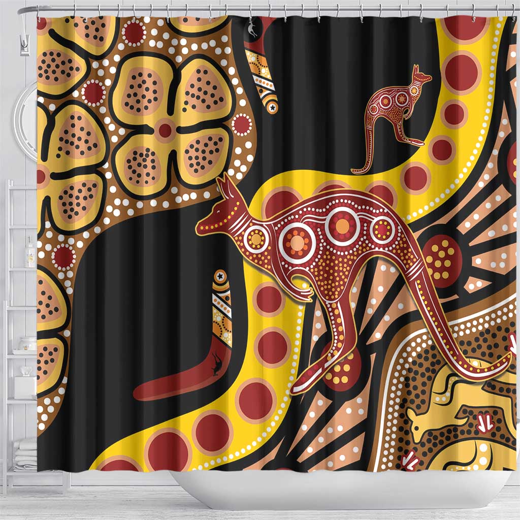 Kangaroo Australia Shower Curtain Aussie Aboriginal Dot Art