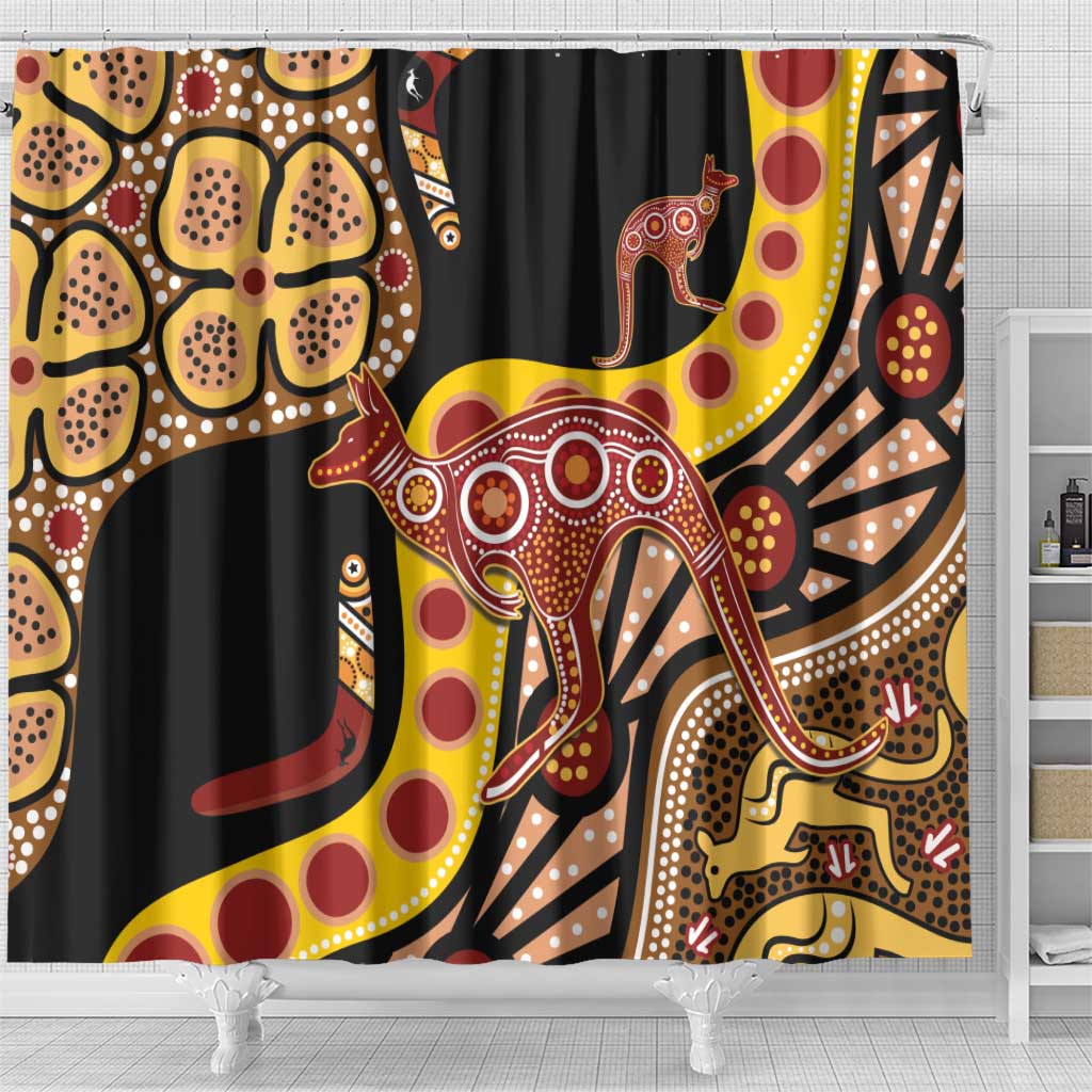 Kangaroo Australia Shower Curtain Aussie Aboriginal Dot Art