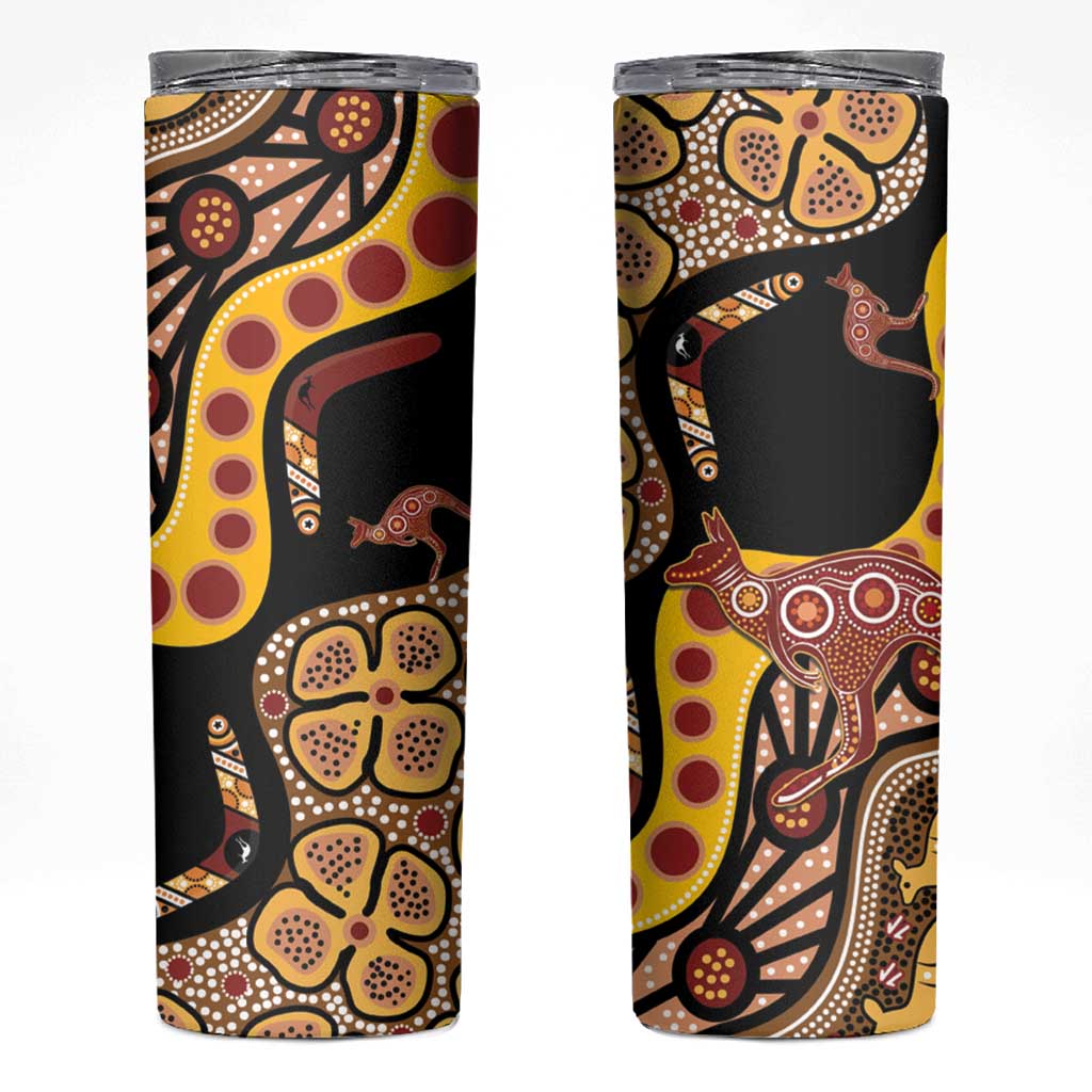 Kangaroo Australia Skinny Tumbler Aussie Aboriginal Dot Art