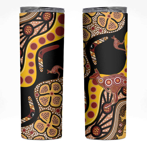 Kangaroo Australia Skinny Tumbler Aussie Aboriginal Dot Art