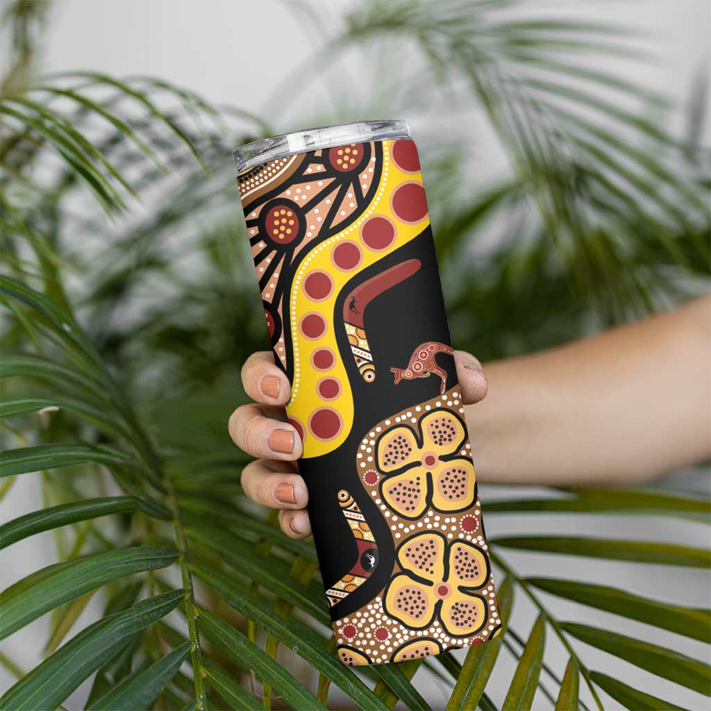Kangaroo Australia Skinny Tumbler Aussie Aboriginal Dot Art