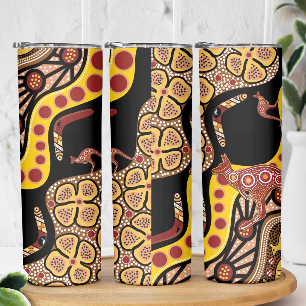 Kangaroo Australia Skinny Tumbler Aussie Aboriginal Dot Art