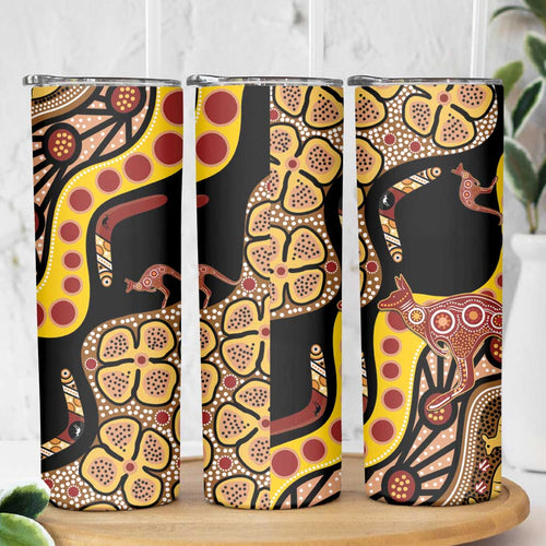 Kangaroo Australia Skinny Tumbler Aussie Aboriginal Dot Art