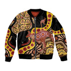 Kangaroo Australia Sleeve Zip Bomber Jacket Aussie Aboriginal Dot Art