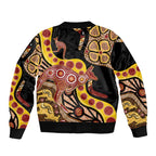 Kangaroo Australia Sleeve Zip Bomber Jacket Aussie Aboriginal Dot Art