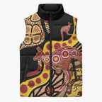 Kangaroo Australia Sleeveless Puffer Jacket Aussie Aboriginal Dot Art