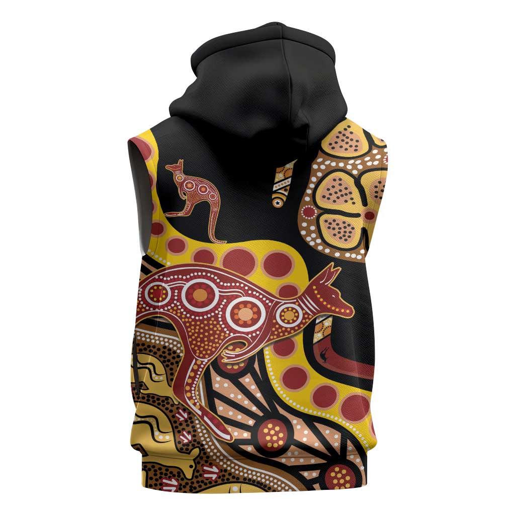 Kangaroo Australia Sleeveless Zip Hoodie Aussie Aboriginal Dot Art