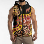 Kangaroo Australia Sleeveless Zip Hoodie Aussie Aboriginal Dot Art