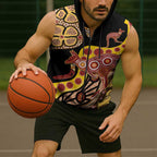 Kangaroo Australia Sleeveless Zip Hoodie Aussie Aboriginal Dot Art