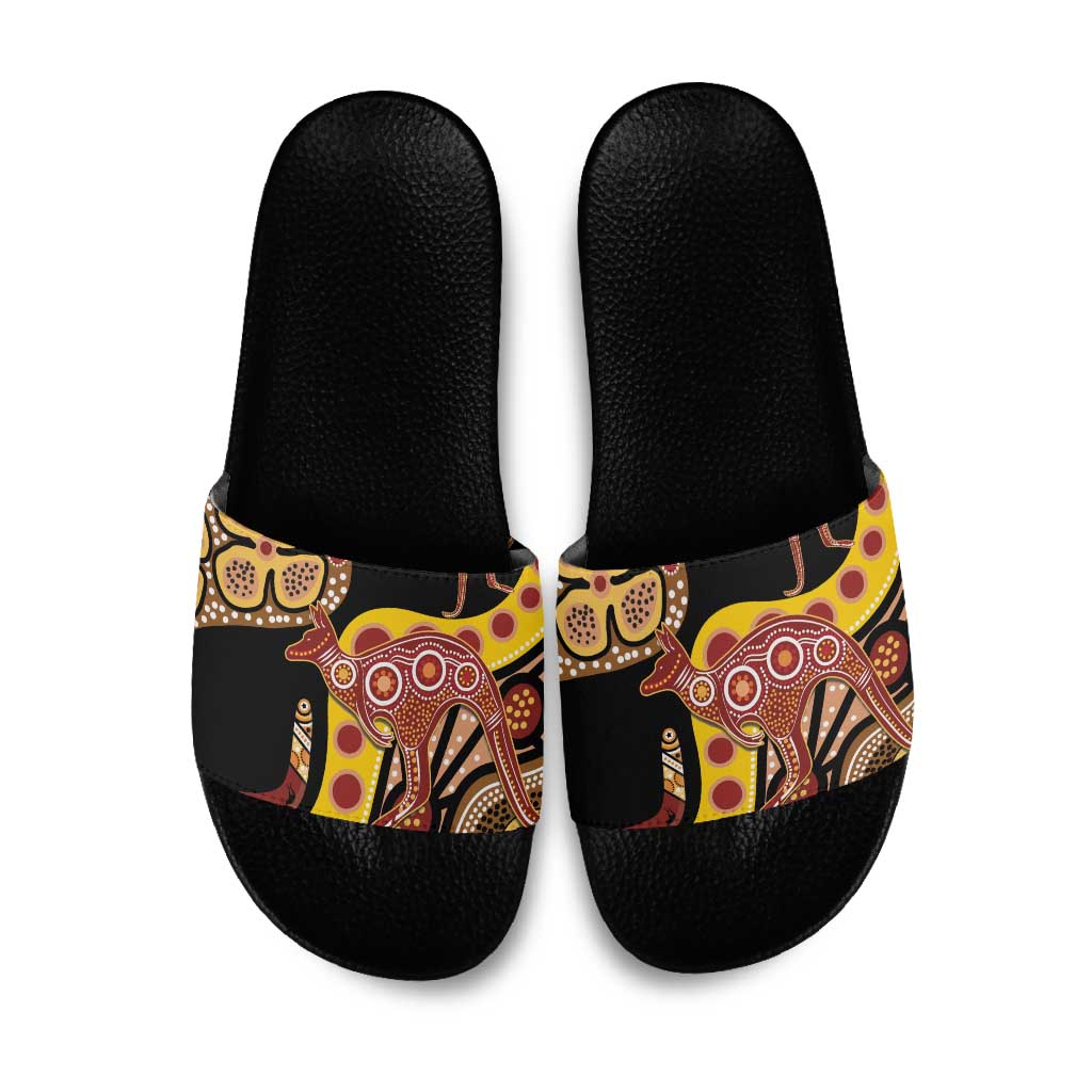 Kangaroo Australia Slide Sandals Aussie Aboriginal Dot Art