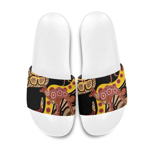 Kangaroo Australia Slide Sandals Aussie Aboriginal Dot Art
