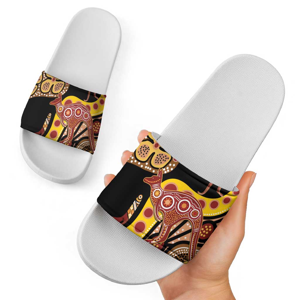 Kangaroo Australia Slide Sandals Aussie Aboriginal Dot Art