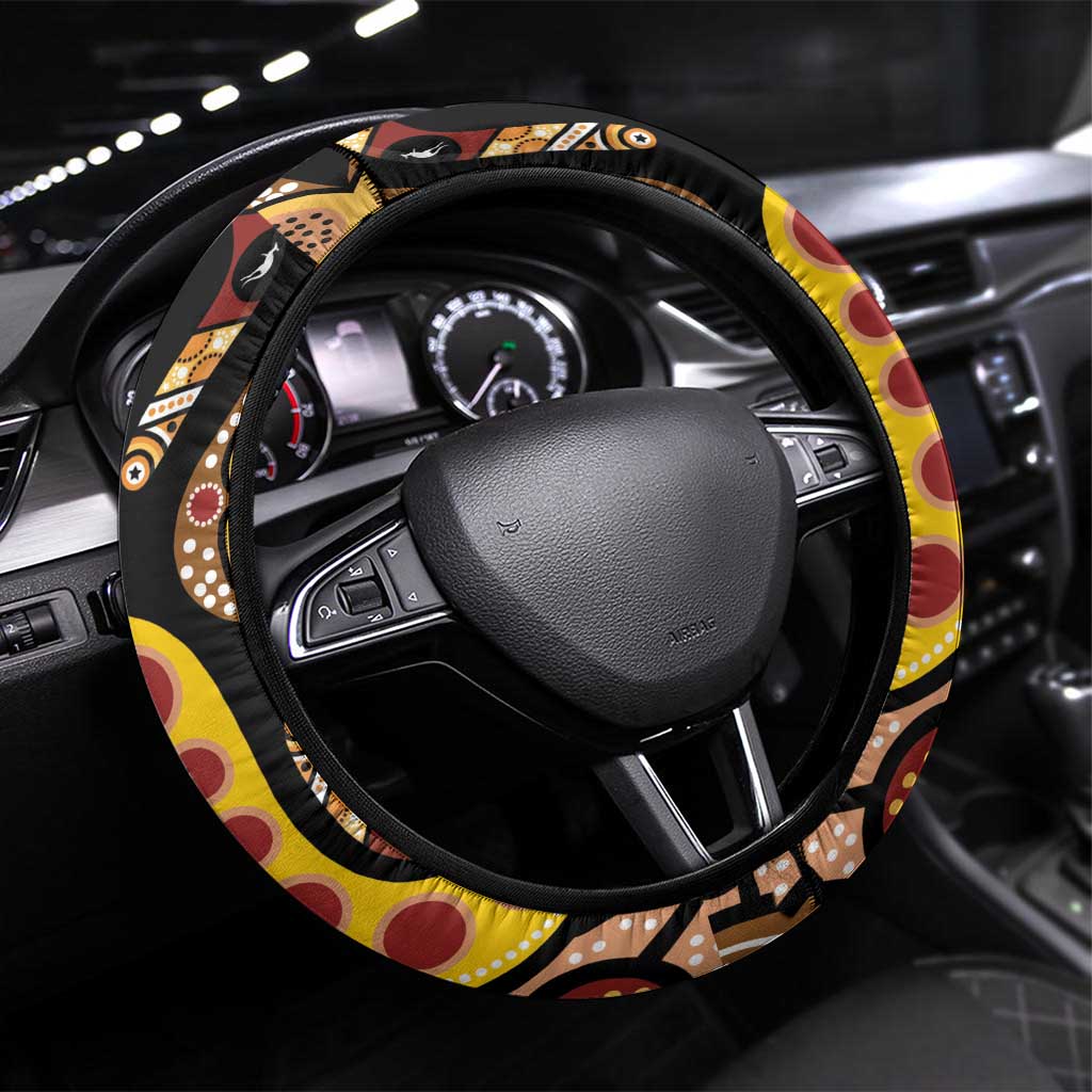 Kangaroo Australia Steering Wheel Cover Aussie Aboriginal Dot Art