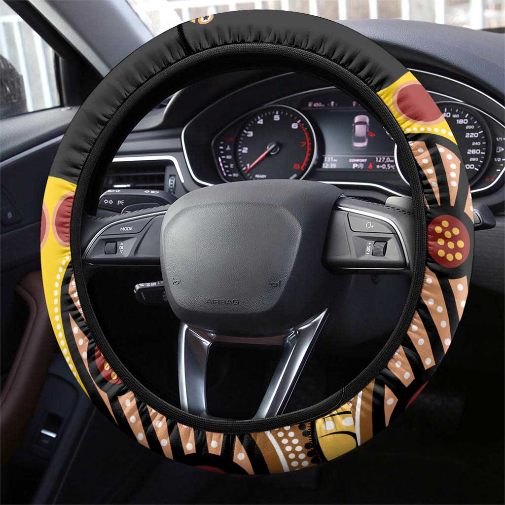 Kangaroo Australia Steering Wheel Cover Aussie Aboriginal Dot Art