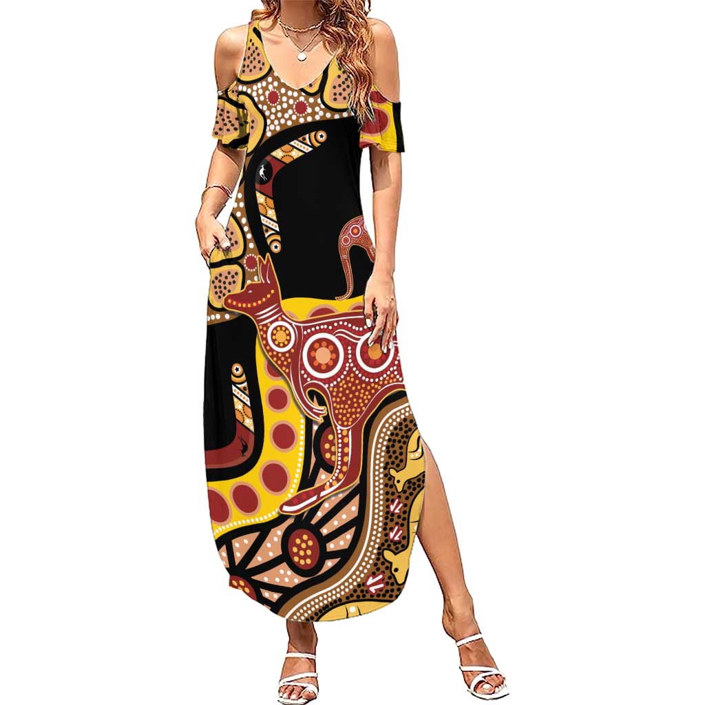 Kangaroo Australia Summer Maxi Dress Aussie Aboriginal Dot Art