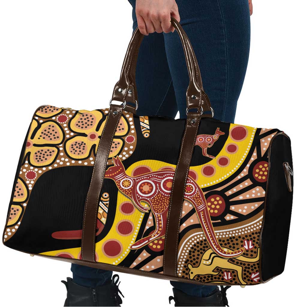 Kangaroo Australia Travel Bag Aussie Aboriginal Dot Art