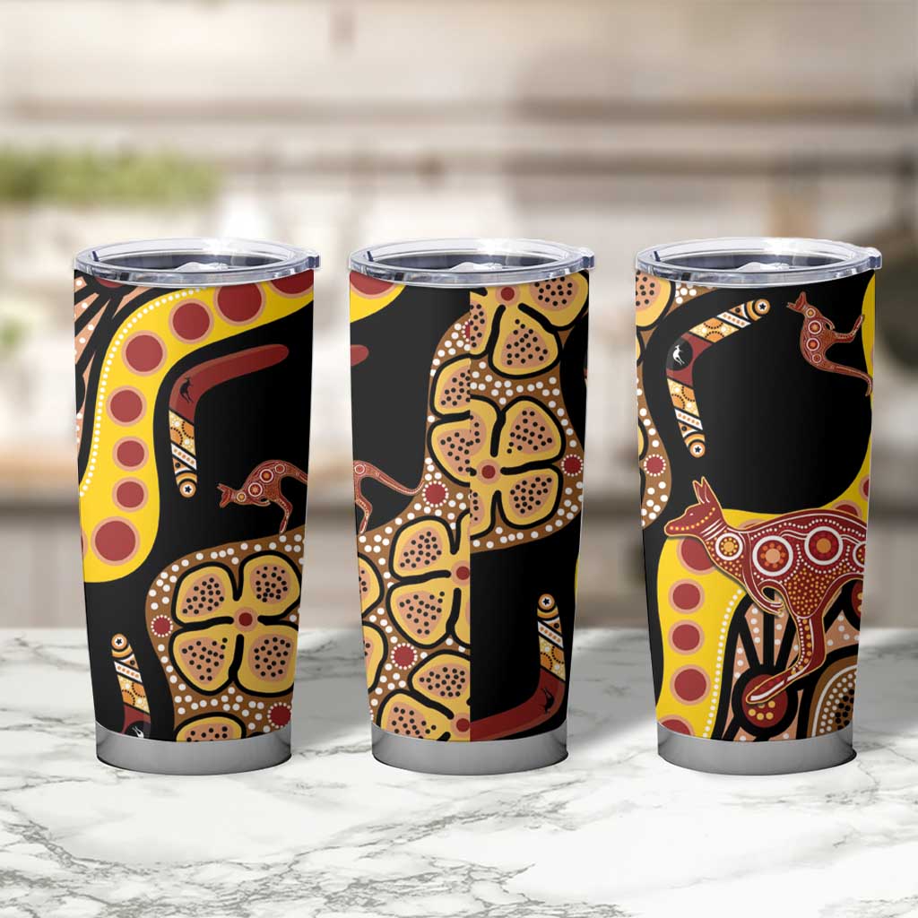 Kangaroo Australia Tumbler Cup Aussie Aboriginal Dot Art