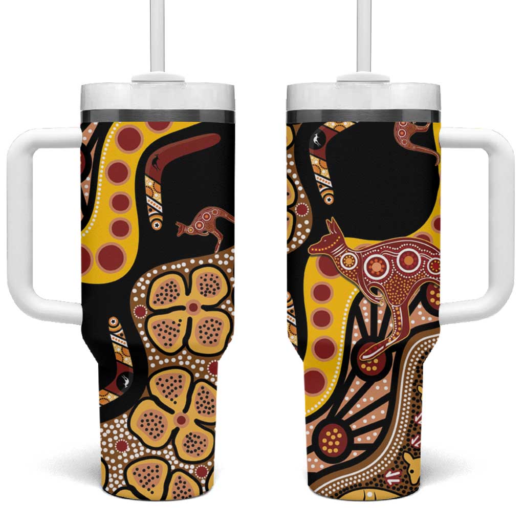 Kangaroo Australia Tumbler With Handle Aussie Aboriginal Dot Art