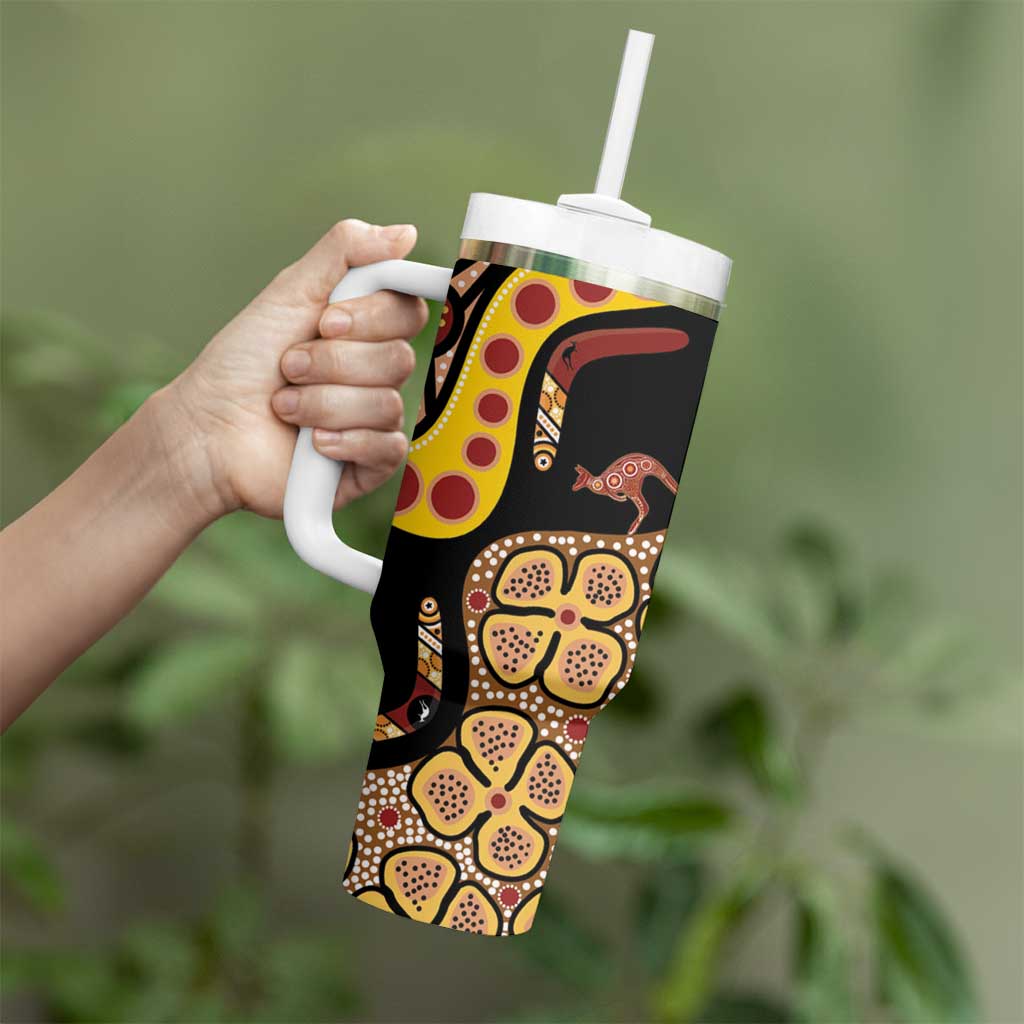 Kangaroo Australia Tumbler With Handle Aussie Aboriginal Dot Art