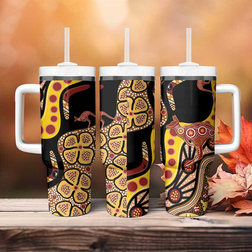 Kangaroo Australia Tumbler With Handle Aussie Aboriginal Dot Art